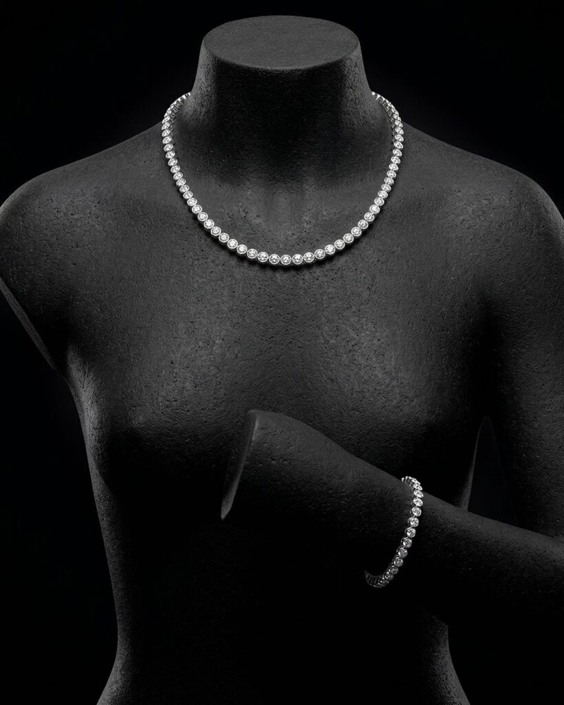 Κολιέ ριβιέρα από λευκόχρυσο 14Κ με ζιργκόν